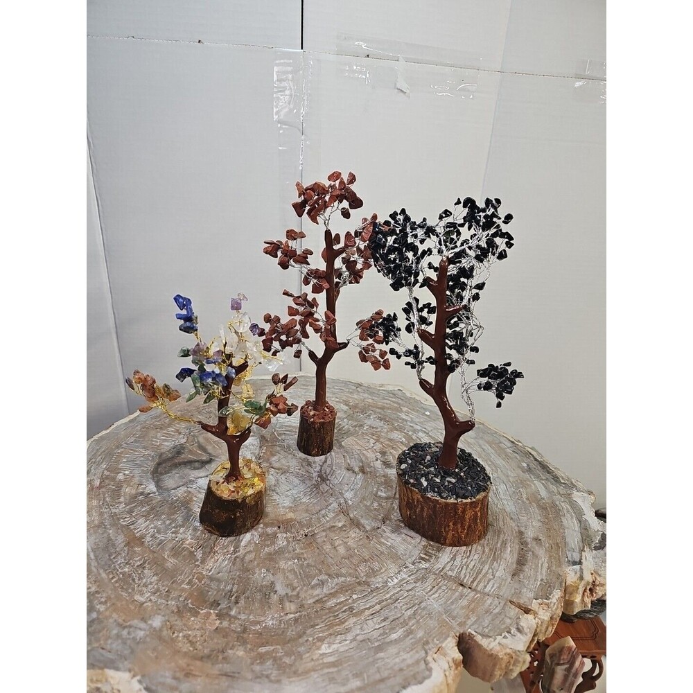 3 Pcs 300 Carnelian+Amet hyst+Crystal Gemstones Golden Branches Bonsai Tree - Picture 5 of 12